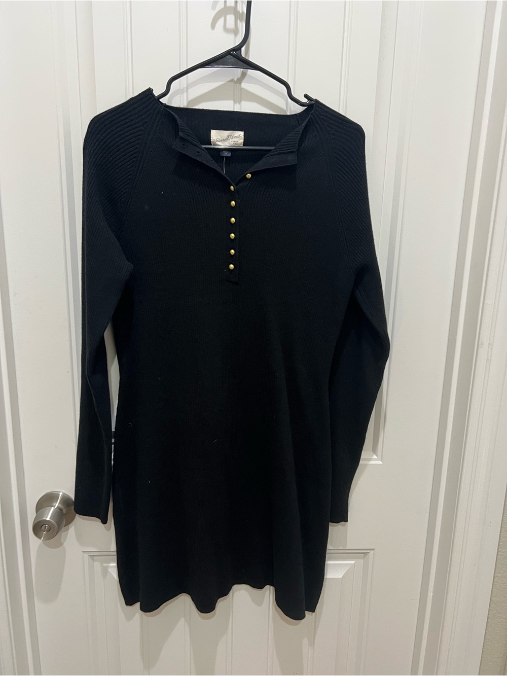 Universal Thread Black Crewneck Sweater Dress with Gold Button Placket